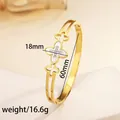 Clover titanium steel bangle in 18k gold plating with white shell and inlaid diamonds - 109# Four-leaf Clover White Sz680