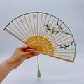 Chinese vintage folding fan with white floral embroidery and light green silk tassel - 2026 Hot Selling Item - Suzhou Embroidery Fan - Gardenia Moon Serenity