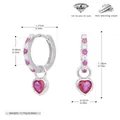 Detailed size specifications of 925 silver heart earrings with pink zircon stones - 925 Silver White Gold Plated - Red