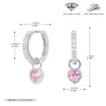 Detalle de pendientes de aro de plata S925 con circón de corazón rosa y medidas - Plata 925 Bañada en Platino Rosa