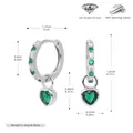 Dimensiones detalladas de los pendientes de corazón en plata 925 y circonitas verdes - Plata 925 Chapada en Oro Blanco - Verde