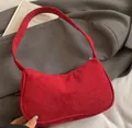 Chic red corduroy baguette shoulder bag for women with minimalist underarm design - Burgundy / 24*6*15cm