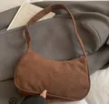Brown corduroy hobo shoulder bag with soft textured fabric and zip closure for women - Thick Cord Brown / 24*6*15cm