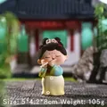 Ancient Chinese style lady figurine playing flute in blue hanfu, size 5x4.2x8cm - Ancient Style Series Ornaments / Small Size Playing Flute