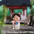 Pink hanfu Chinese lady figurine with blue scroll, resin desktop ornament, size 5x4.2x8cm - Ancient Style Series Ornaments / Small Size Reading