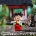 Cute Tang Dynasty lady figurine in red and green holding a yellow round flower fan - Ancient Style Series Ornaments / Small Size Breeze Style