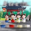 Four Tang style resin lady figurines in prayer, music, and reading poses with gift box - Set of 4 / Mixed Colors (Small)