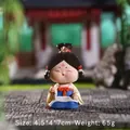 Miniature Hanfu girl figurine practicing calligraphy in a blue dress, size 4.5x4x7cm - Large Size Painting Style