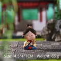 Cute resin Tang style lady figurine in yellow and blue holding a gold fan, 7cm tall - Large Size Flower Pinning
