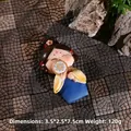 Ancient Chinese lady figurine in blue and yellow hanfu with round fan, 7.5cm resin ornament - Chibi Lady Fridge Magnet / Fan Fridge Magnet