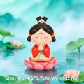 Cute Capybara resin figurine in Chinese style on pink lotus base, size 4.5x4.5x6.7cm - Lotus Blessing Lady (1213-14)