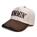 Two-tone MOMMIN embroidered baseball cap in beige and coffee brown cotton - Coffee