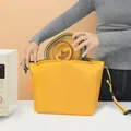 Large bright yellow insulated lunch bag with orange handle and glass meal prep container - Dumpling Style Insulated Bag / Yellow