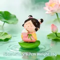 Cute Capybara in Hanfu dress figurine on lotus leaf base drinking boba tea ornament - Peaceful Mind Lady (1213-14)