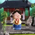 Q-version resin Chinese lady figurine in yellow and blue dress with red beads - Ancient Style Series Ornaments / Large Size Wish Style