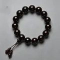 Polished Indian Red Sandalwood prayer beads bracelet with 15 large dark brown round beads - 15mm*15 Beads High Density Old Material