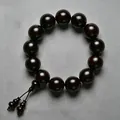 Deep brown Sandalwood bead bracelet with 12 large polished beads and gourd charms - 18mm*13 Beads High Density Old Material
