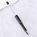 DIY black beaded ballpoint pen with silver metallic rod for creative craft projects - Bright Black