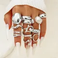 Set di anelli d'argento con perle irregolari e motivi geometrici sulla mano - Set di anelli geometrici irregolari argentati(30375-ring-S)
