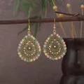 Bohemian gold teardrop earrings with colorful mandala enamel and filigree hollow pattern - Mandala Hollow Teardrop Style (E3435)