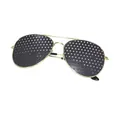 Detail of golden aviator pinhole glasses featuring multiple fine visual correction holes - 3026 Style Full-Hole