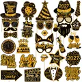 2027 Silvester Party Fotorequisiten Set mit schwarz-goldenen Glitzerdekorationen - Stil D