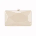 Elegant geometric faceted PU clutch bag with golden metal clasp and chain strap - Milky White