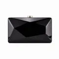 Elegant black geometric diamond evening clutch bag with gold metallic clasp on white background - Black