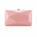Pink geometric hard shell clutch bag with mirror finish and gold metal clasp - Peach