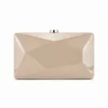 Elegant geometric nude PU clutch bag with golden metal buckle and glossy finish - Khaki