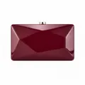 Detail view of burgundy evening clutch with geometric diamond-cut texture and gold clasp - Burgundy