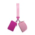 Drei-in-eins Handgelenktasche Set mit dunkelrosa Beuteln an passendem Riemen - Halbkreis Und Rechteck Taschen / Rosa