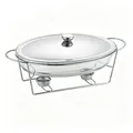 Ovale Chafing-Dish aus Glas mit Edelstahldeckel und silbernem Gestell für Teelichter - 3.0L Oval Linien Silber