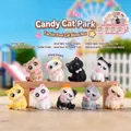 Cute cartoon cat toy figures in different colors with pink bows on a wooden stand - A161 Milk Candy Cat Paradise Box 8 / Random