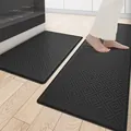 Black anti-fatigue kitchen mat set with diamond texture and non-slip waterproof PU leather - 44cmx75cm / Beihai Stardust-Black