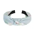Light blue floral knotted headband with soft fabric and cross knit design - Blue Floral