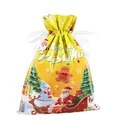 Yellow Christmas drawstring gift bag featuring festive illustrations and satin ribbons - Gingerbread Yellow (New) / 24*32cm
