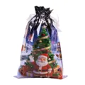 Christmas drawstring gift bag with Santa and Xmas tree prints on shiny foil material - Night Sky Blue (New) / 29*43cm