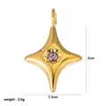 Golden eight-pointed star pendant with purple zircon and size dimensions shown - February Stars