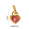 Pink heart-shaped cubic zirconia pendant in gold finish, 0.9cm small diy jewelry charm - July Love