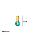 Golden earrings with faceted round sea-blue cubic zirconia stone pendant, 1.9cm height - March Rotation