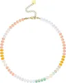 Colorful beaded necklace with pearls, gold heart charm and adjustable lobster clasp closure - Style 83 (6mm)