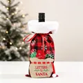 Detail of buffalo plaid wine bottle bag with Letters to Santa embroidery and fur trim - H-JT216 Red and Black Grid Gift Wine Bottle Cover