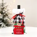 Detail of buffalo plaid wine bottle cover with faux fur collar and embroidered Santa pocket - H-JT215 Black and White Grid Gift Wine Bottle Cover