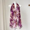 Long summer scarf with purple and brown leaf print on lightweight translucent chiffon fabric - 160*50CM / Purple Leaf