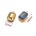 Pendentif rectangulaire en acier doré avec un cristal facetté de couleur bleu mer - Style B Bleu Encre