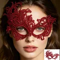 Elegant red lace phoenix mask with gold stamping for Halloween masquerade party - One Size / Red