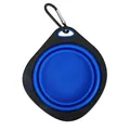 Portable blue and black foldable silicone dog bowl with convenient metal carabiner - Dark Blue Rhombus
