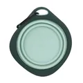 Portable folding silicone pet bowl in green with metal carabiner for travel - Grey Green Rhombus