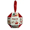 Scatola di caramelle natalizia poliedrica con motivi Babbo Natale e nastro rosso - Con Nastro Senza Campanello / Bianco
